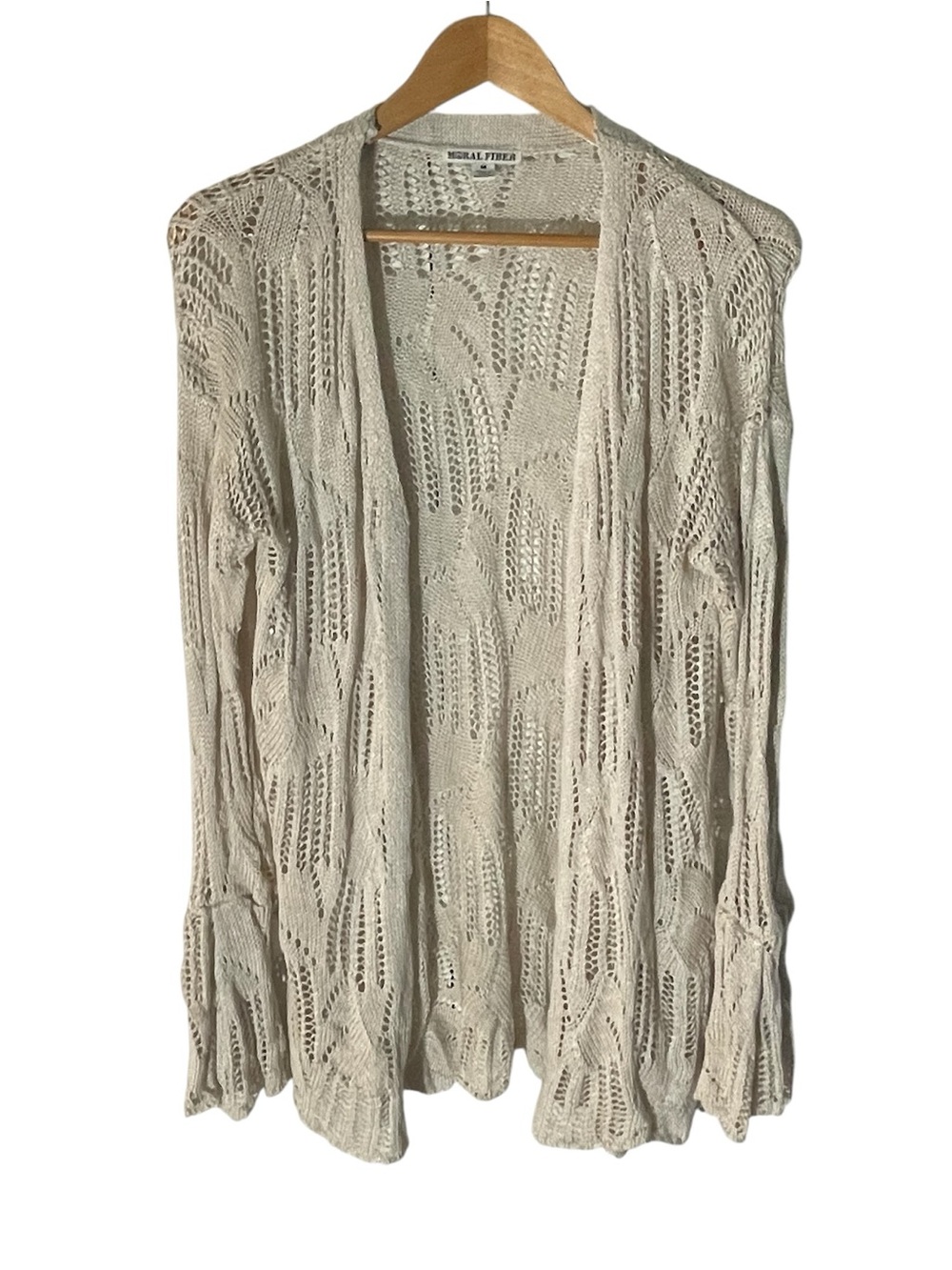 C2- Moral Fiber Cream Open-Knit Lightweight Cardigan